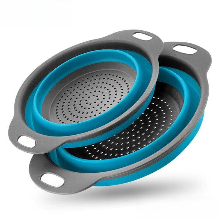 2pc/set Folding Drain Basket Round Water Filter Blue Stretch Folding Fruit Blue