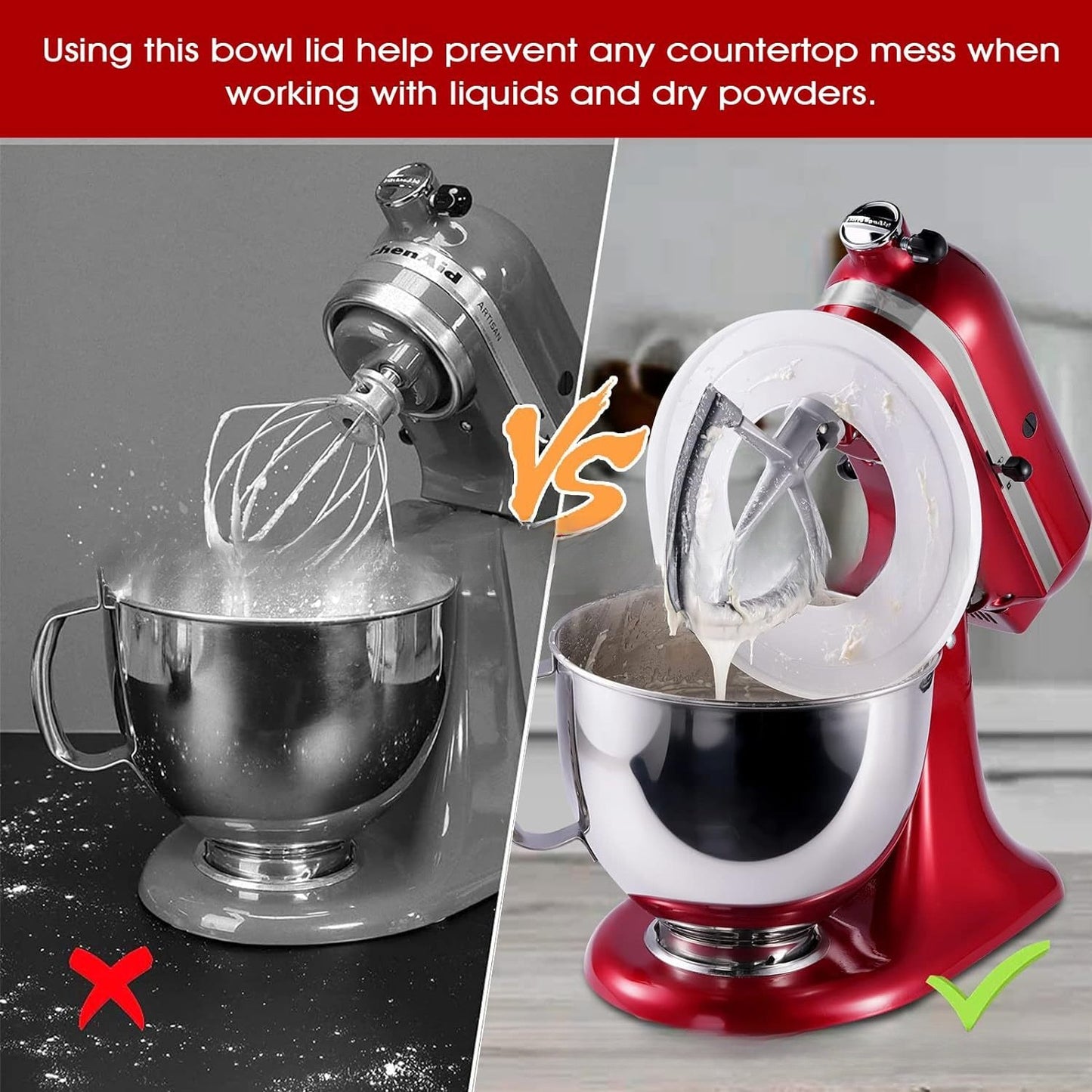 2pcs Mixer Bowl Lid For KitchenAid 4.5-5 Quart Tilt Head Stand Mixer Bowl Lid
