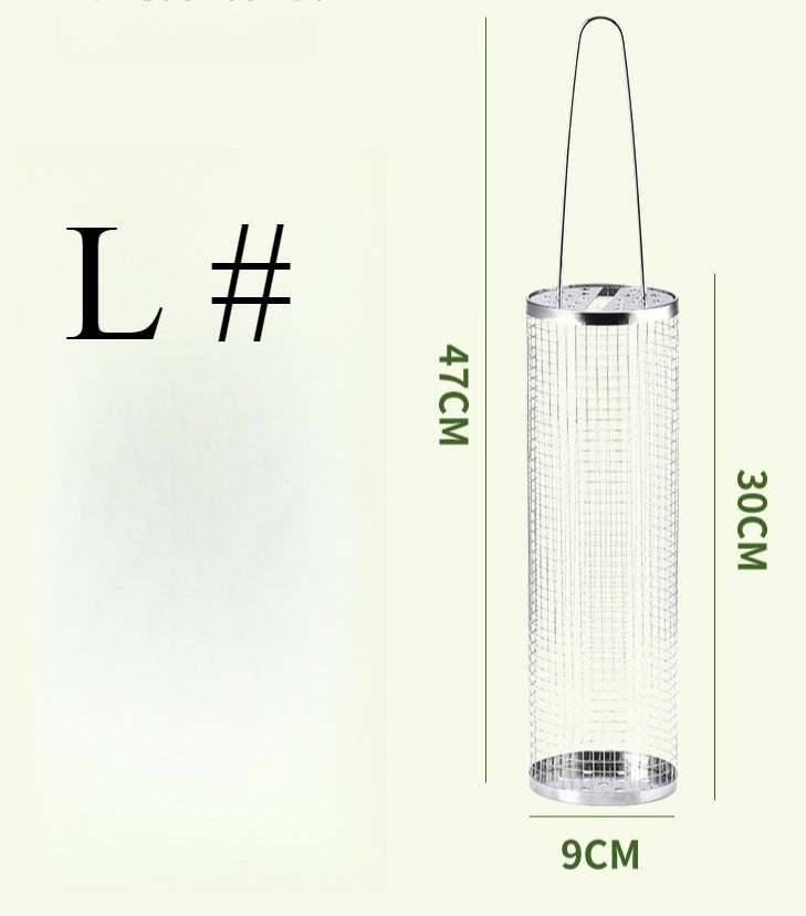 1pc Stainless Steel Outdoor Portable Barbecue Cage Camping Barbecue Grill Rotating Rolling Barbecue Net