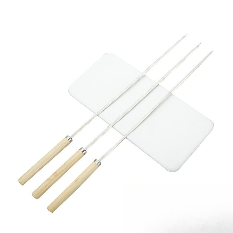 10Pcs/Set Barbecue Skewer with Wooden Handle Stainless Steel Barbecue Skewer