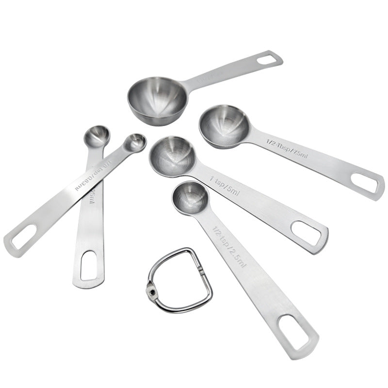 6pc/set Stainless Steel Round Measuring Spoon Baking Scale Seasoning Measuring Spoon