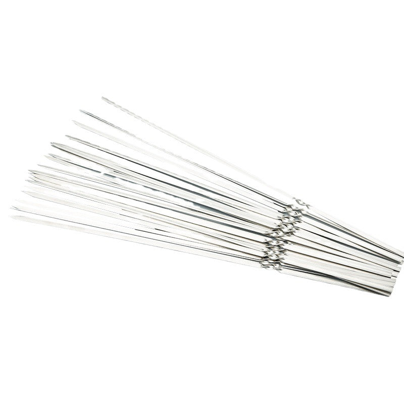 10pcs/set Stainless Steel Flat Barbecue Skewer Barbecue Tool