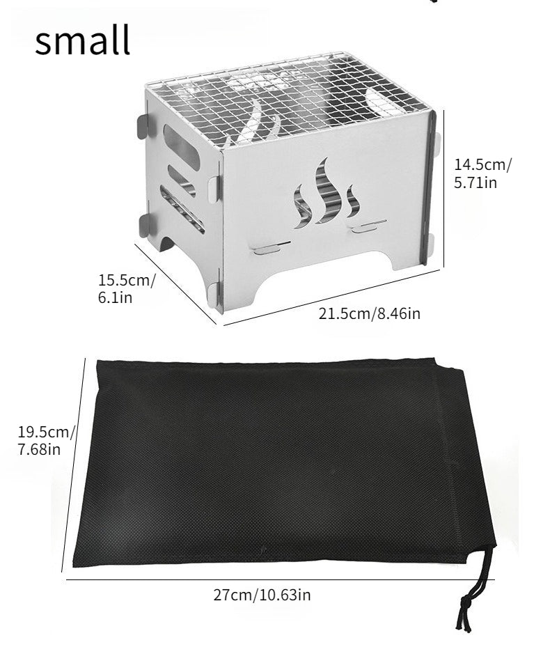 1set Portable Stainless Steel Grill Small Folding Barbecue Grill with Storage Bag
