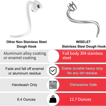 Kitchen Treasure KitchenAid6QT Cook Machine Pro600 Stainless Steel Hook and Noodle Mixing Paddle Accessories