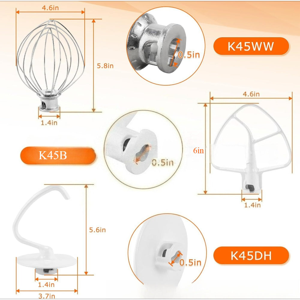 3cps/Set for KitchenAid K45WW Egg Beater K45DH Dough Hook K45B Stirring Paddle