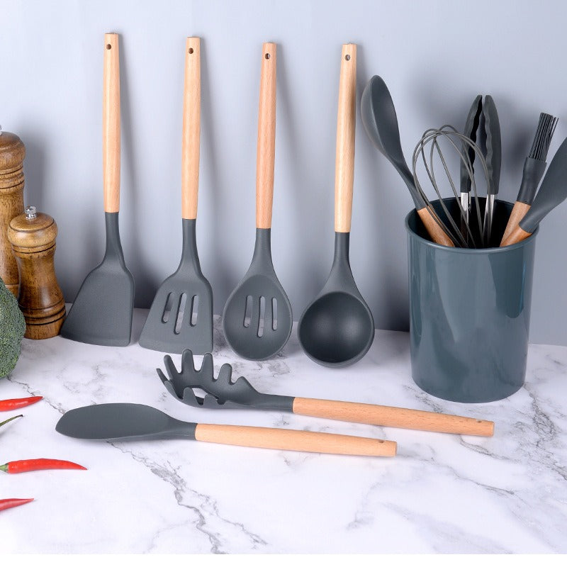 12pcs/set Silicone Kitchenware Utensils Set Spoon Tongs Kit