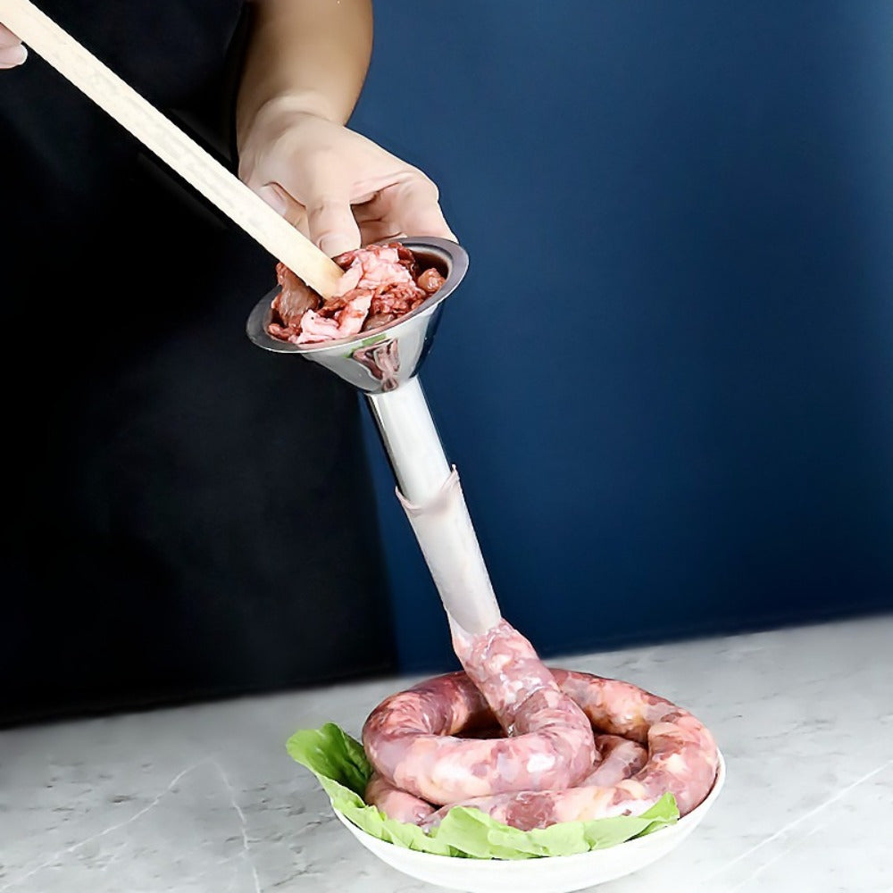 1pc Extended Stainless Steel Funnel Nozzle Sausage Tube For Blood/Meat/Ribs Sausage
