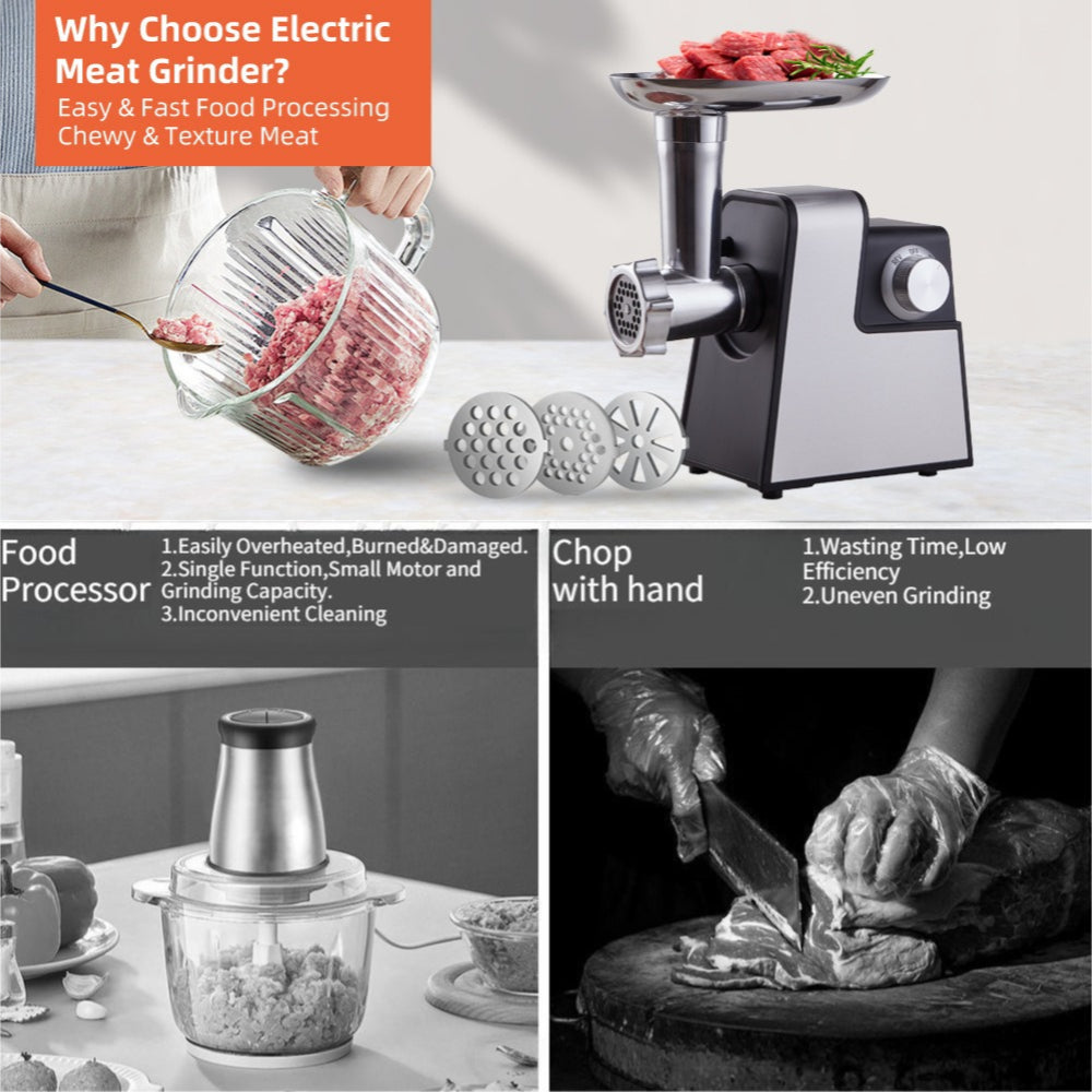 Multifunctional Electric Meat Grinder for Home Use Stainless Steel Blade Mesh Sausage Stuffer Commercial Grade Meat Mincer