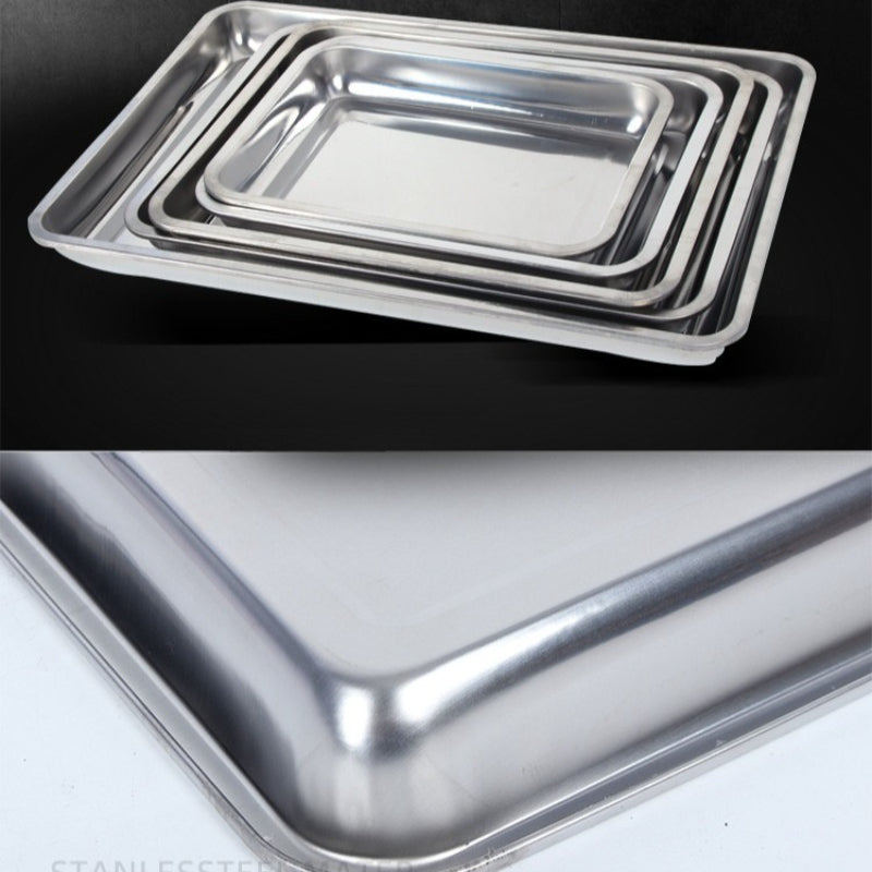 1pc Stainless Steel Thickened Rectangular Square Plate Rectangular Grilled Fish Tray Barbecue Plate