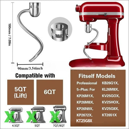 Kitchen Treasure KitchenAid6QT Cook Machine Pro600 Stainless Steel Hook and Noodle Mixing Paddle Accessories