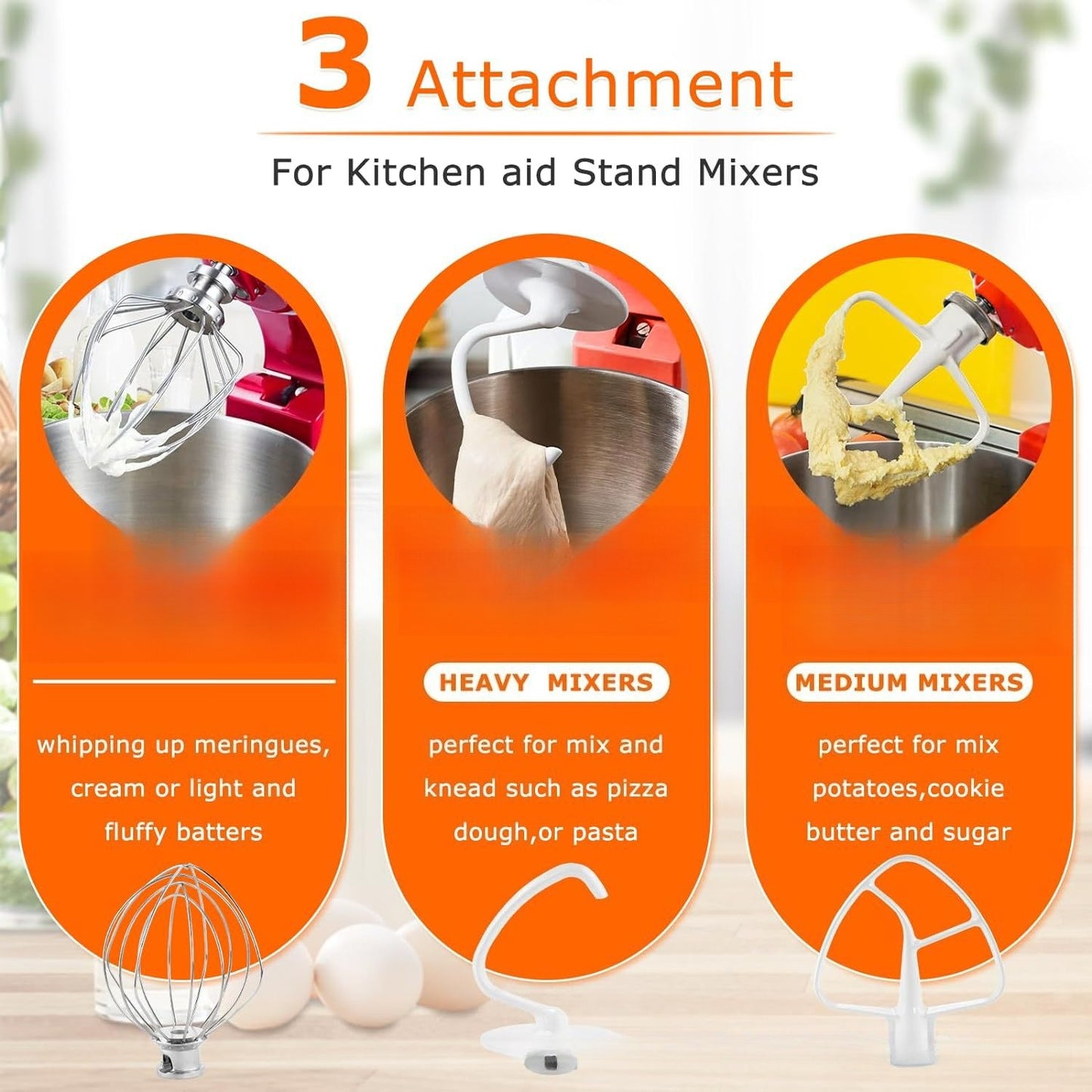 3cps/Set for KitchenAid K45WW Egg Beater K45DH Dough Hook K45B Stirring Paddle