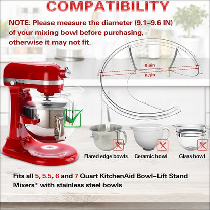 Food Grade Transparent Plastic 6-8QT Stand Mixer Splash Guard with Enlarged Pour Spout Vertical Mixer Anti-Overflow Anti-Splash Baking Accessory