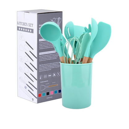 12pcs/set Silicone Kitchenware Utensils Set Spoon Tongs Kit