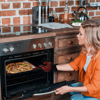 2pcs/Pair Heat Resistant Gloves for BBQ Double Layer Thickened Silicone Oven Gloves Fire Retardant Cooking Gloves for Grilling