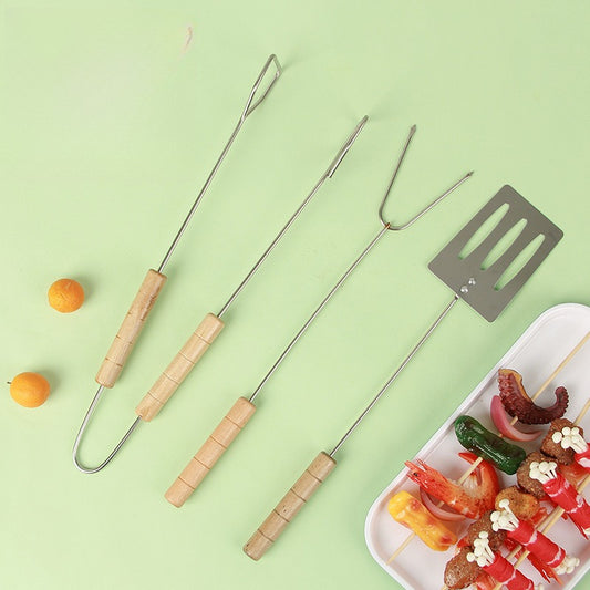 3pcs/set Barbecue Multifunctional Wooden Handle Carbon Clip Shovel Barbecue Fork