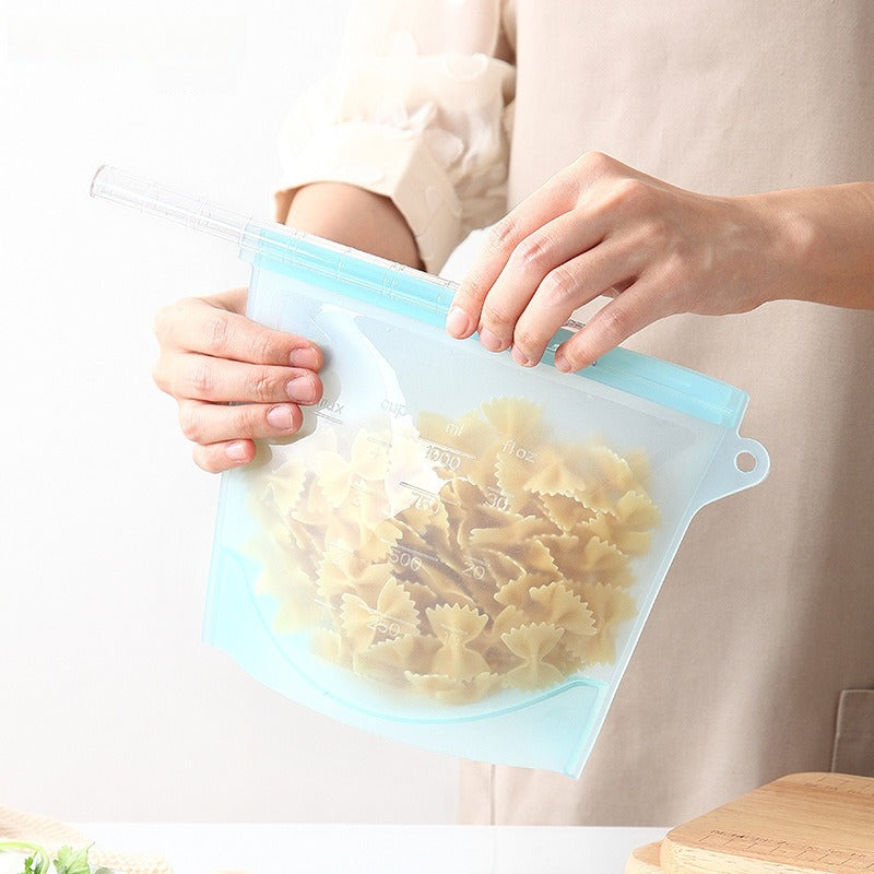 1pc Silicone Fresh-keeping Bag Leak-proof Food Bag Vacuum Food Sub-packaging Self-sealing Bag