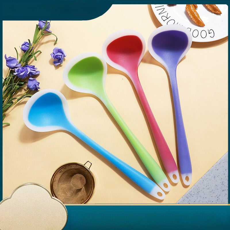 1pc Colored Large Silicone Soup Spoon, Household Heat-resistant Long Handled Soup Spoon
