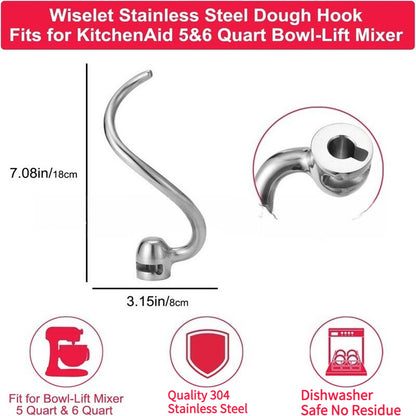 Kitchen Treasure KitchenAid6QT Cook Machine Pro600 Stainless Steel Hook and Noodle Mixing Paddle Accessories