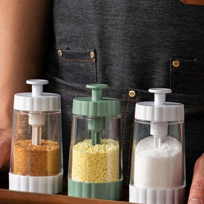 1pc Household Plastic Quantitative Seasoning Jar Kitchen Press Type Metering Control Salt Bottle Barbecue Powder Sprinkling
