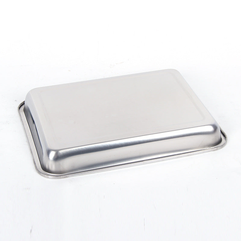 1pc Stainless Steel Thickened Rectangular Square Plate Rectangular Grilled Fish Tray Barbecue Plate
