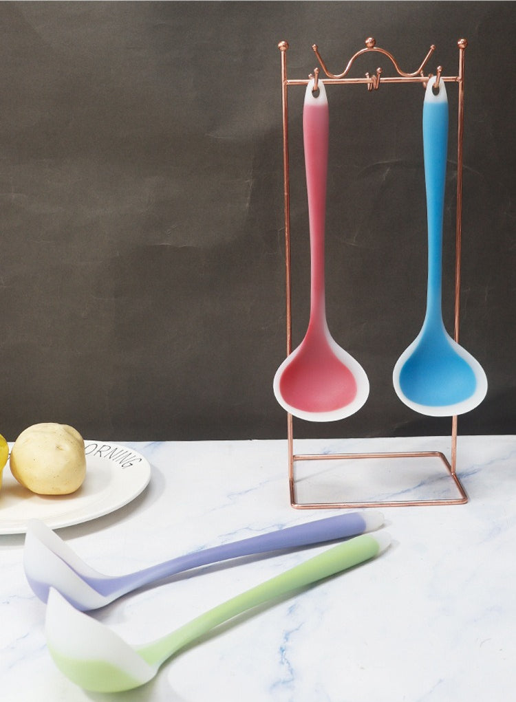 1pc Colored Large Silicone Soup Spoon, Household Heat-resistant Long Handled Soup Spoon