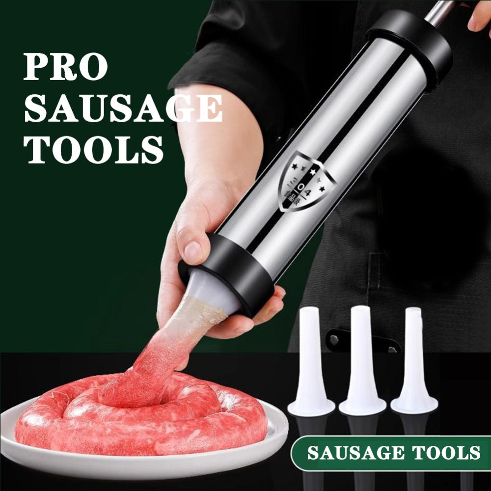 1 Set Stainless Steel Sausage Stuffer Machine With 4 Funnels