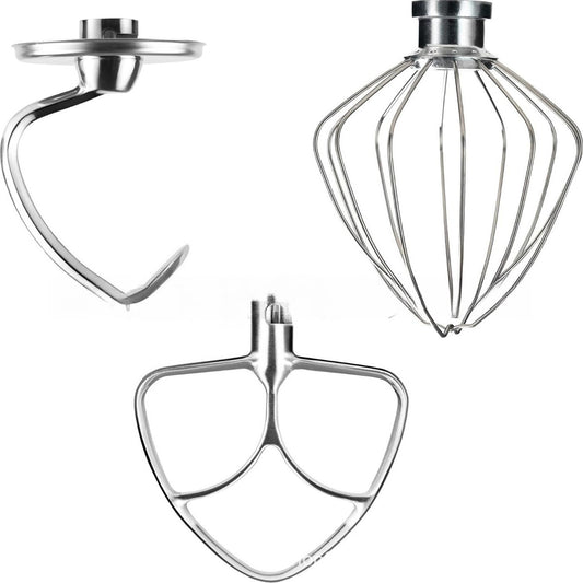 Food Grade Stainless Steel 3 Pcs Stand Mixer Set Wire Whip Dough Hook Flat Beater Baking Kneading Tool