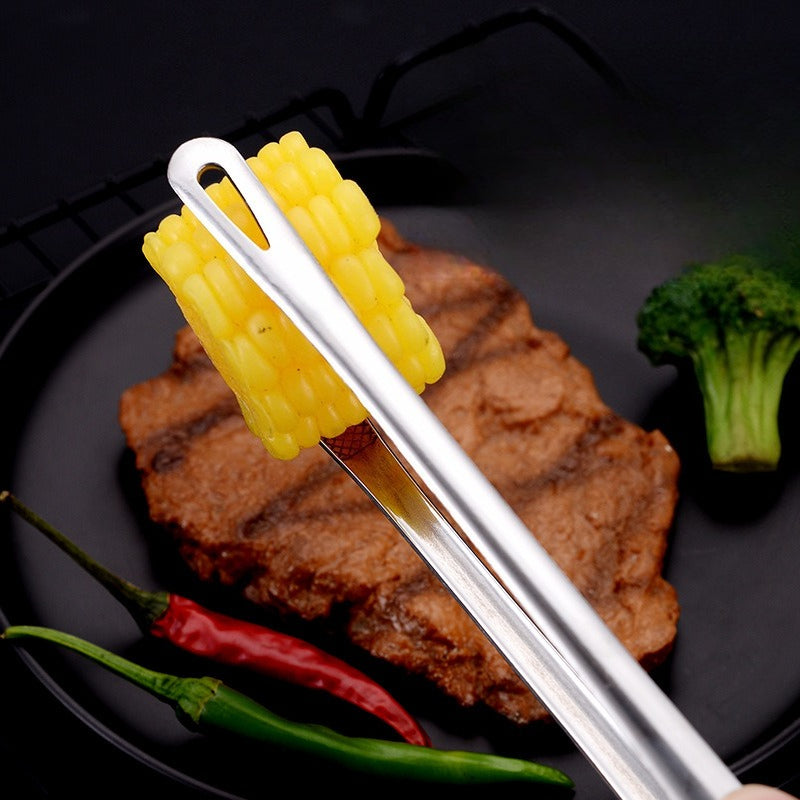 1pc Stainless Steel BBQ Tongs - Heat Resistant Food Tongs for Grilling & Kitchen Bread Serving