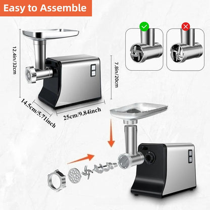 Compact Fully Automatic Electric Meat Grinder Kitchen Mincer Sausage Filler All-in-One Machine