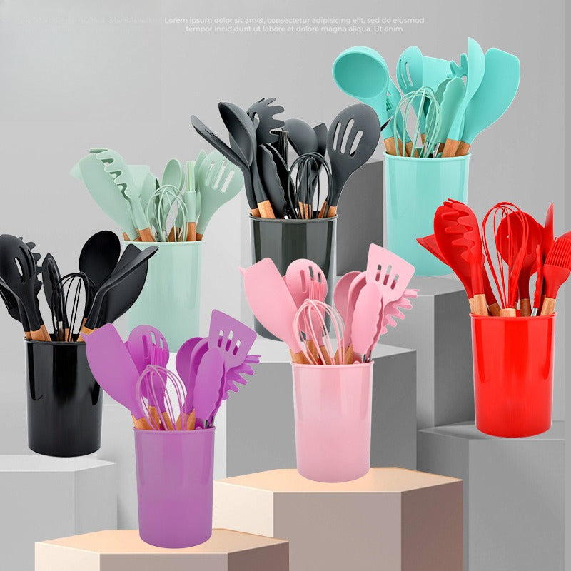 12pcs/set Silicone Kitchenware Utensils Set Spoon Tongs Kit