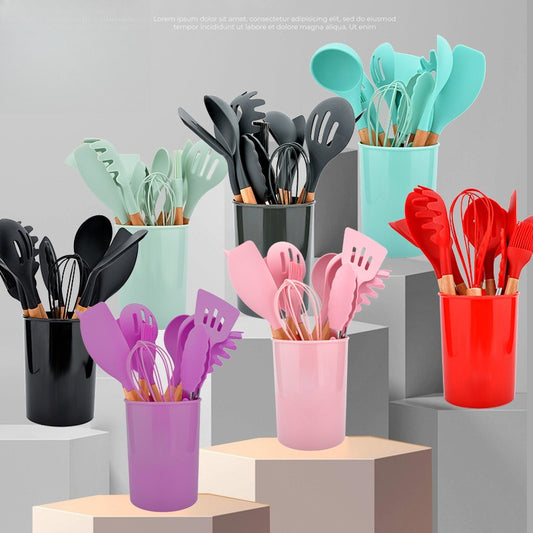 12pcs/set Silicone Kitchenware Utensils Set Spoon Tongs Kit