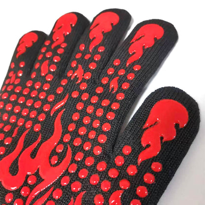 2pcs/Pair Heat Resistant Gloves for BBQ Double Layer Thickened Silicone Oven Gloves Fire Retardant Cooking Gloves for Grilling