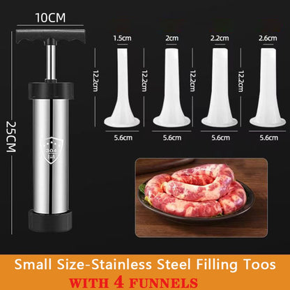 1 Set Stainless Steel Sausage Stuffer Machine With 4 Funnels