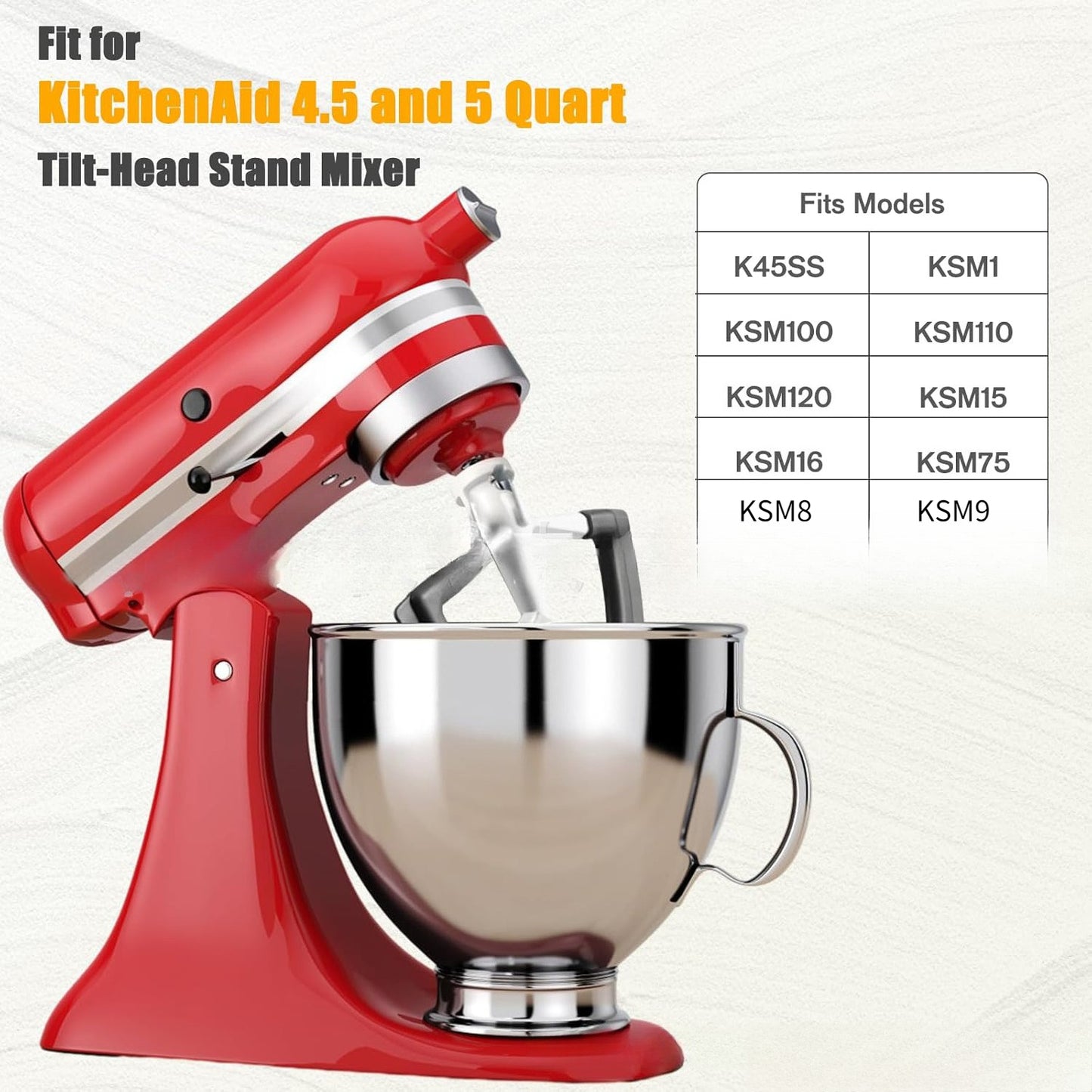 For Kitchen Aid 4.5-5 Quart Flexible Edge Mixer for Tilt Head Stand Mixers