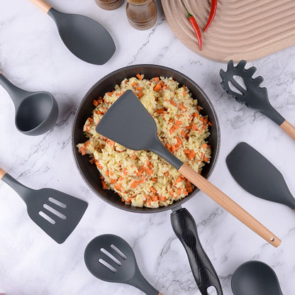 12pcs/set Silicone Kitchenware Utensils Set Spoon Tongs Kit