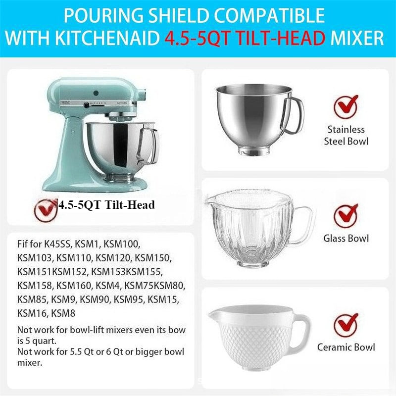 1pc For Kitchenaid4.5-5QT Plastic Splash Guard for Food Mixer Universal Diversion Cover Leak-Proof Accessory for Mixer