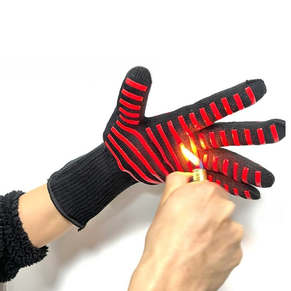 2pcs/Pair Heat Resistant Gloves for BBQ Double Layer Thickened Silicone Oven Gloves Fire Retardant Cooking Gloves for Grilling