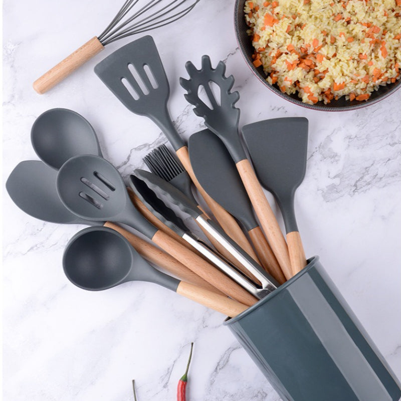 12pcs/set Silicone Kitchenware Utensils Set Spoon Tongs Kit