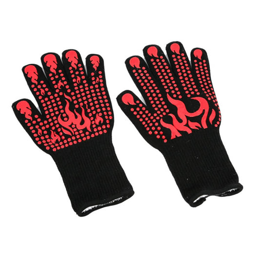 2pcs/Pair Heat Resistant Gloves for BBQ Double Layer Thickened Silicone Oven Gloves Fire Retardant Cooking Gloves for Grilling