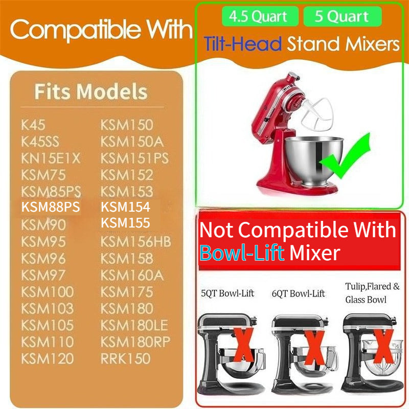 4.5/5QT Mixer Flat Mixing Paddle Compatible with KitchenAid Tilt-Head Models Non Bowl-Lift Mixer Accessory