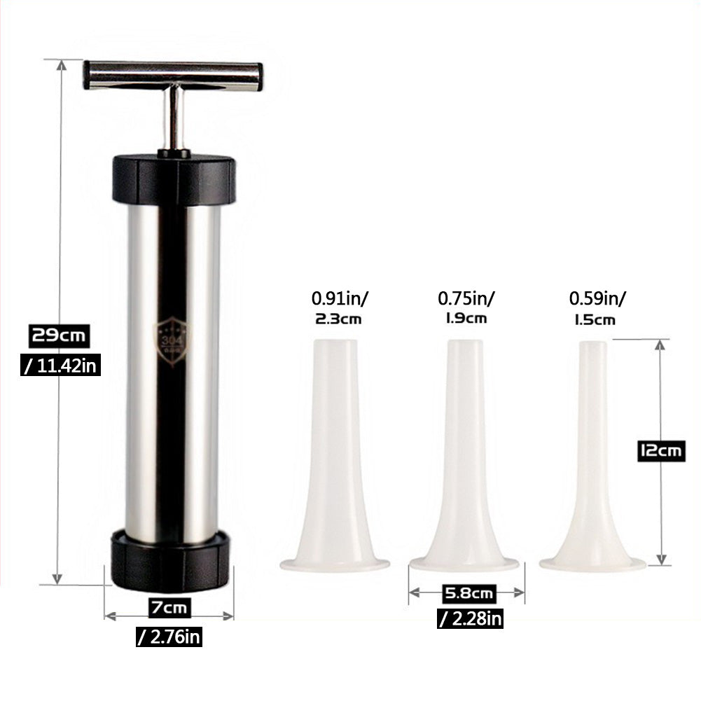 1set Stainless Steel Sausage Machine Enema with 3 Funnel Manual Sausage Filling Machine