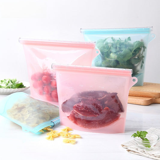 1pc Silicone Fresh-keeping Bag Leak-proof Food Bag Vacuum Food Sub-packaging Self-sealing Bag
