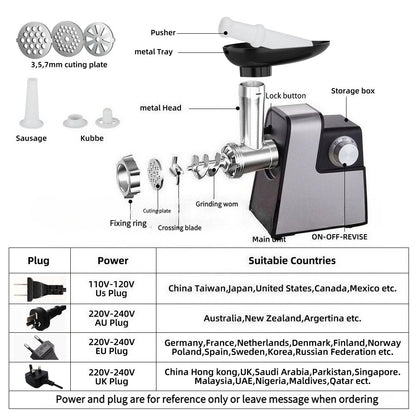 Multifunctional Electric Meat Grinder for Home Use Stainless Steel Blade Mesh Sausage Stuffer Commercial Grade Meat Mincer