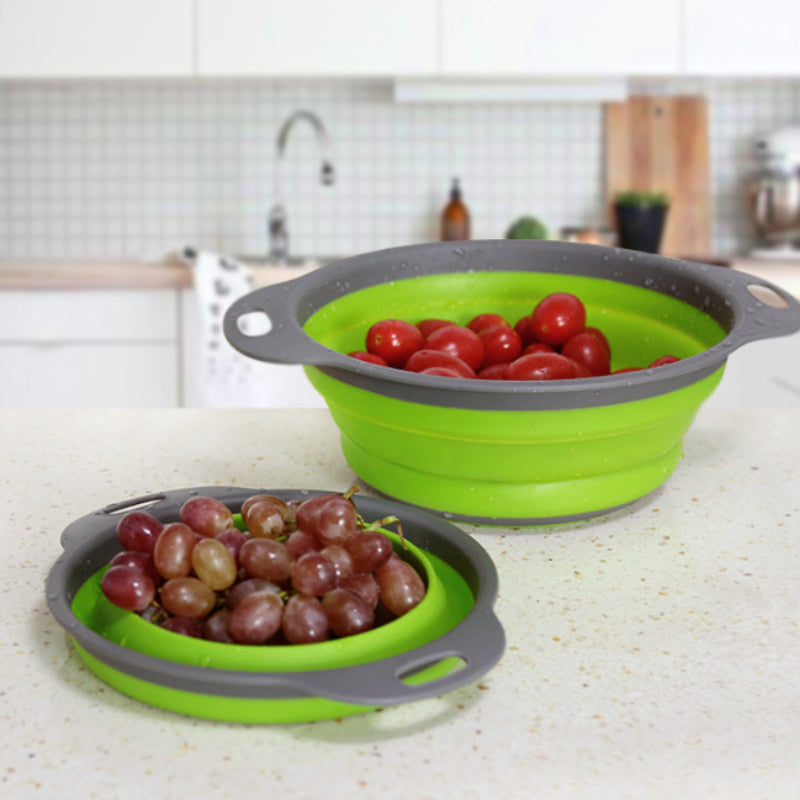 2pc/set Folding Drain Basket Round Water Filter Blue Stretch Folding Fruit Blue