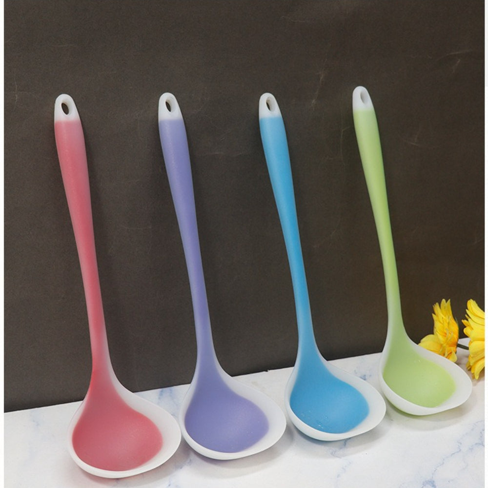 1pc Colored Large Silicone Soup Spoon, Household Heat-resistant Long Handled Soup Spoon