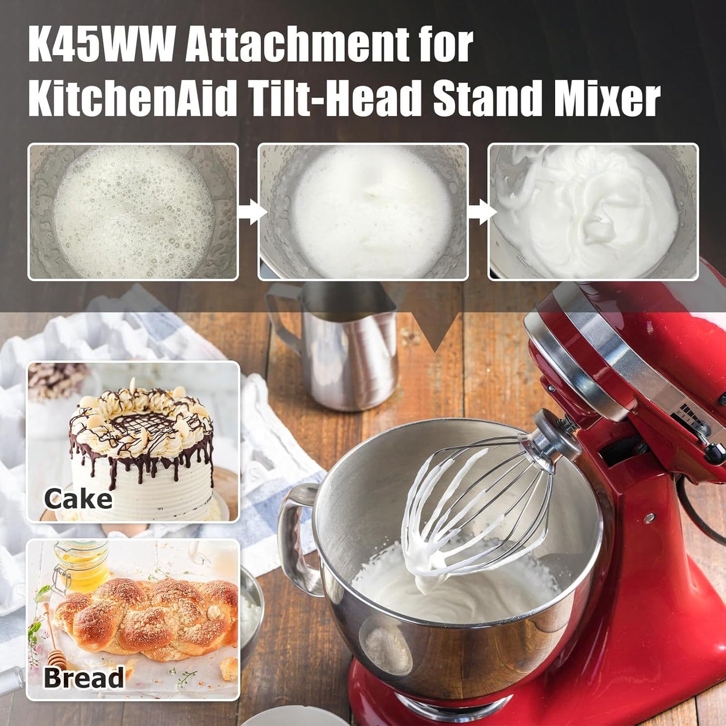 1pc Kitchen Aid 4.5-5QT Stainless Steel Egg Whisk Ball Multi-Model Compatible Egg Beater Accessory Cream Mixing Head