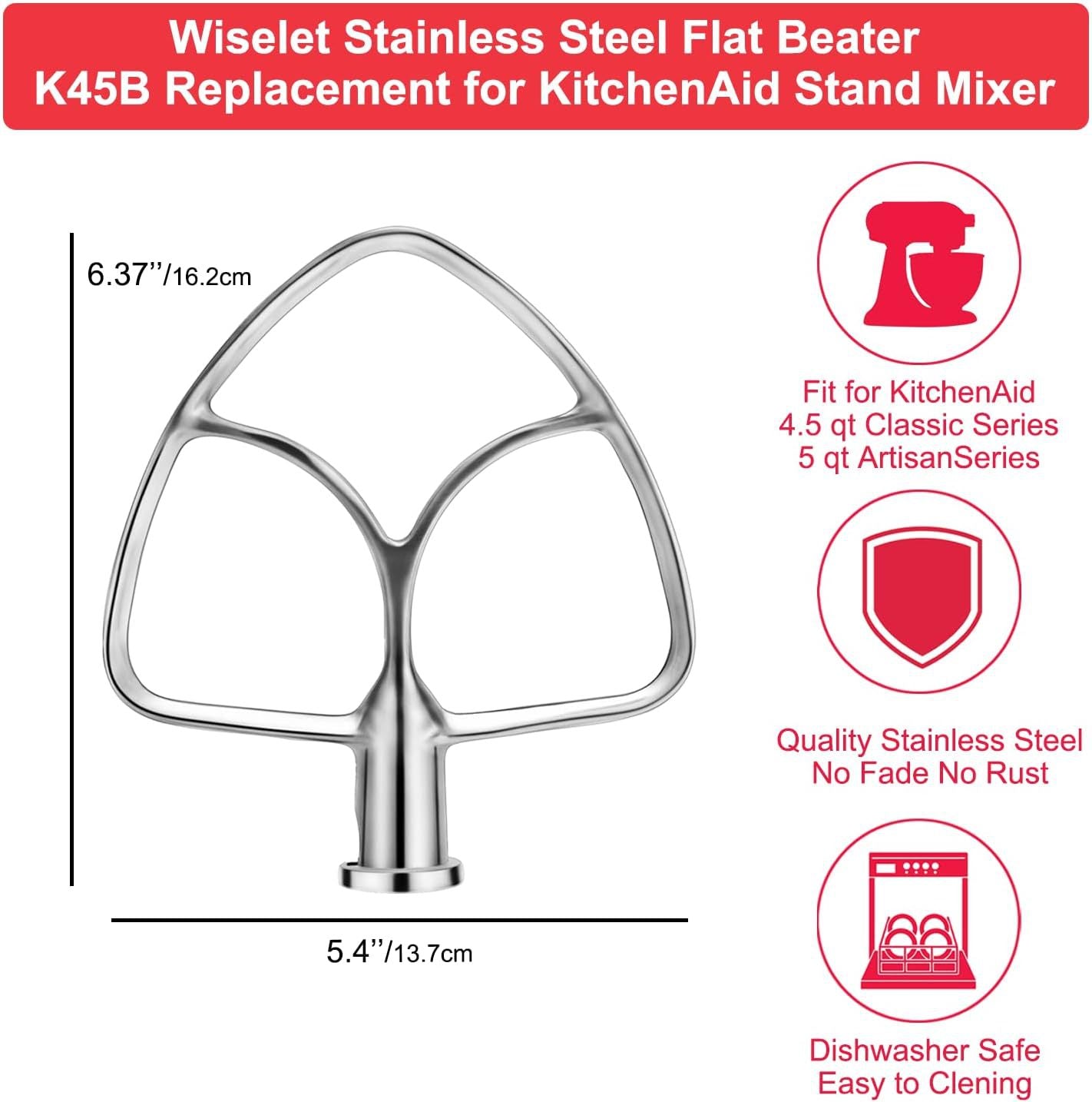 Kitchen Aid Chef Maker 5QT Stirring Paddle Stainless Steel 304 Beat Cream Can Put in Dishwasher