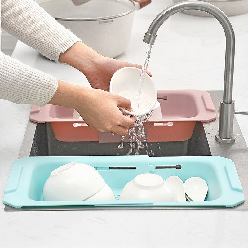 1pc Retractable Sink Drain Rack Plastic Washing Basket Household Kitchen Rack Vegetable Drain Basket