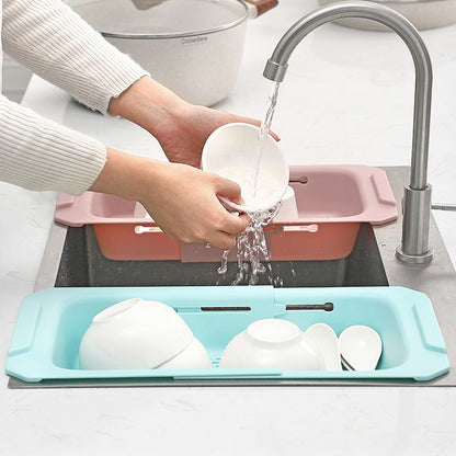 1pc Retractable Sink Drain Rack Plastic Washing Basket Household Kitchen Rack Vegetable Drain Basket