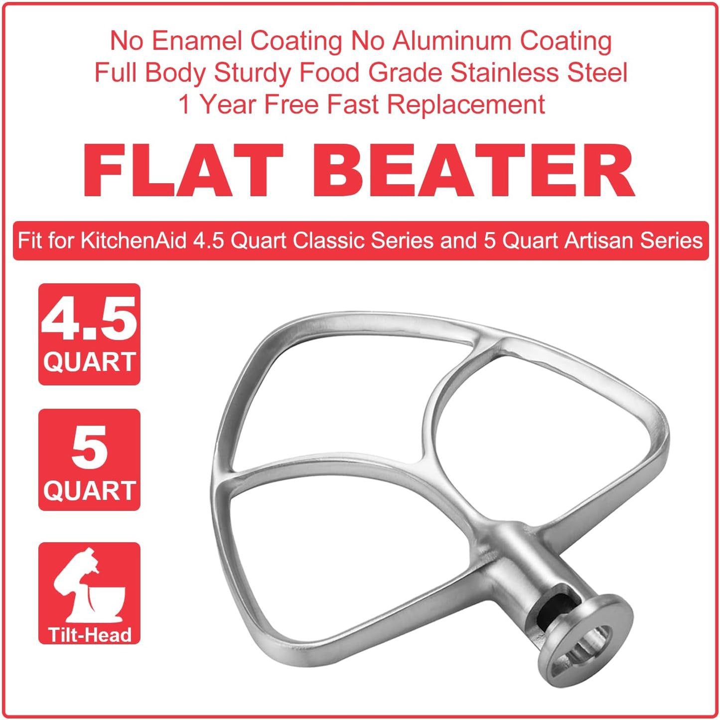Kitchen Aid Chef Maker 5QT Stirring Paddle Stainless Steel 304 Beat Cream Can Put in Dishwasher